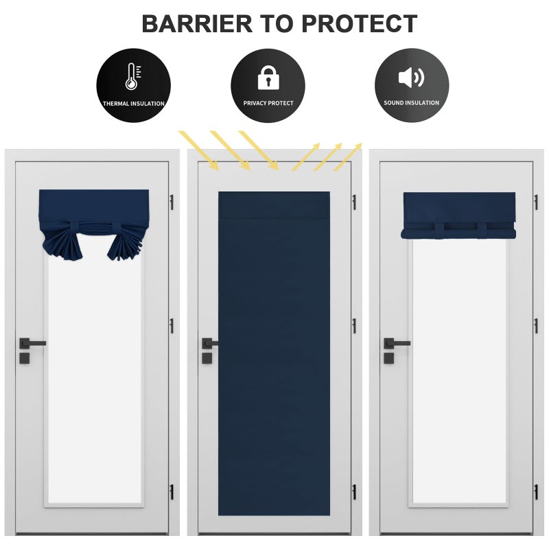 YSYY 100% Blackout French Door Curtains, Wrinkle Free, Room Darkening, Blocks Light and Heat Through Glass. Drill-Free, Easy Installed Door Window Curtains. (Navy Blue,1 Panel, 26""x 72"") - Image 4